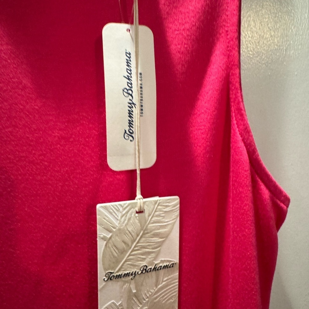 Tommy Bahama Darcy Flounce Dress Glowy Azalea/Vibrant Pink Midi day dress nap - Picture 11 of 12